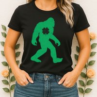 St Patricks Day Lucky Shamrock Clover Big Foot Sasquatch Yeti Womens T-Shirt