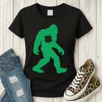 St Patricks Day Lucky Shamrock Clover Big Foot Sasquatch Yeti Womens T-Shirt