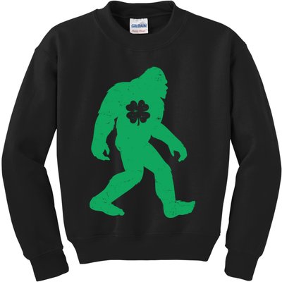 St Patricks Day Lucky Shamrock Clover Big Foot Sasquatch Yeti Kids Sweatshirt