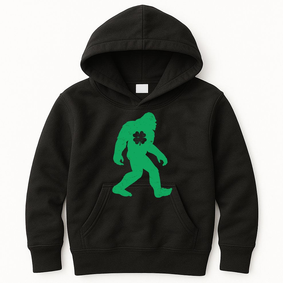 St Patricks Day Lucky Shamrock Clover Big Foot Sasquatch Yeti Kids Hoodie