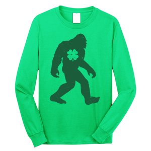 St Patricks Day Lucky Shamrock Clover Big Foot Sasquatch Yeti Long Sleeve Shirt