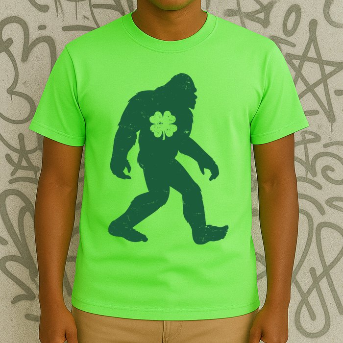 St Patricks Day Lucky Shamrock Clover Big Foot Sasquatch Yeti T-Shirt
