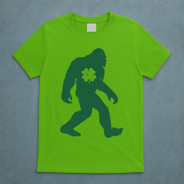 St Patricks Day Lucky Shamrock Clover Big Foot Sasquatch Yeti T-Shirt