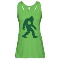 St Patricks Day Lucky Shamrock Clover Big Foot Sasquatch Yeti Ladies Essential Flowy Tank