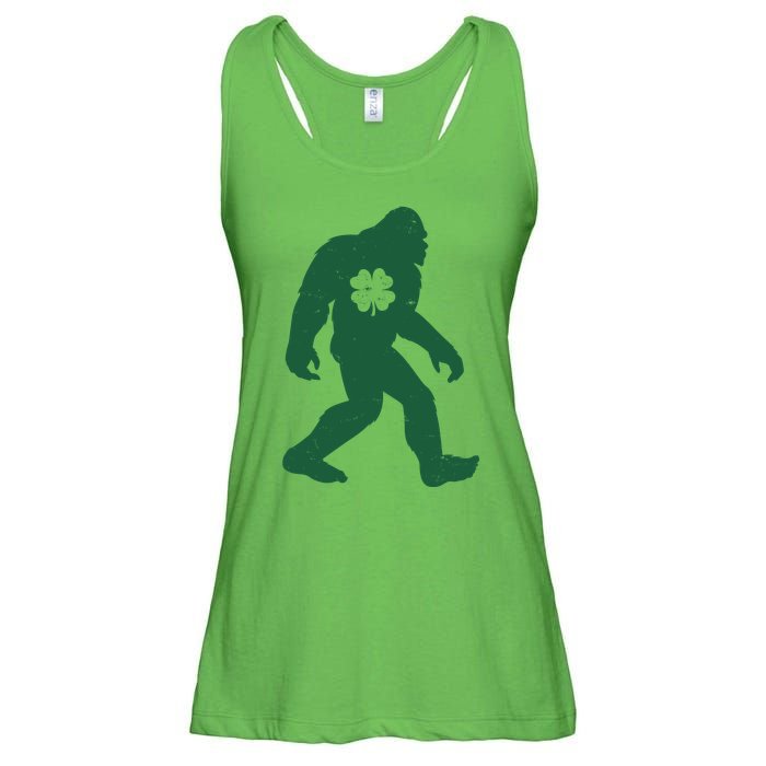 St Patricks Day Lucky Shamrock Clover Big Foot Sasquatch Yeti Ladies Essential Flowy Tank