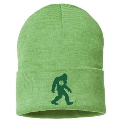 St Patricks Day Lucky Shamrock Clover Big Foot Sasquatch Yeti Sustainable Knit Beanie