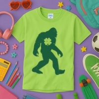 St Patricks Day Lucky Shamrock Clover Big Foot Sasquatch Yeti Kids T-Shirt