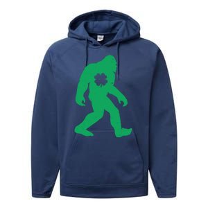 St Patricks Day Lucky Shamrock Clover Big Foot Sasquatch Yeti Performance Fleece Hoodie