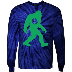 St Patricks Day Lucky Shamrock Clover Big Foot Sasquatch Yeti Tie-Dye Long Sleeve Shirt