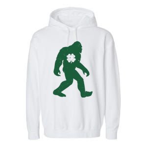 St Patricks Day Lucky Shamrock Clover Big Foot Sasquatch Yeti Garment-Dyed Fleece Hoodie