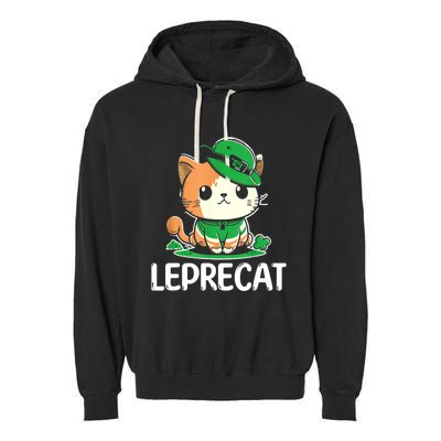 St Patricks Day Parade Leprecat Funny Irish Cat Garment-Dyed Fleece Hoodie