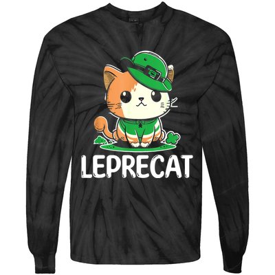 St Patricks Day Parade Leprecat Funny Irish Cat Tie-Dye Long Sleeve Shirt