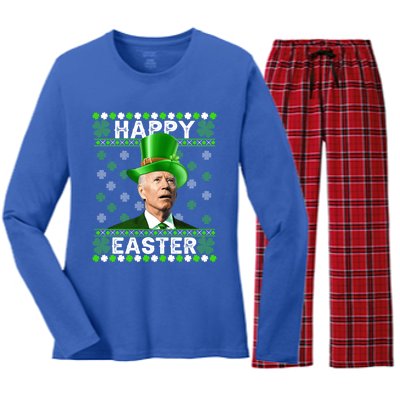 St Patricks Day Funny Joe Happy Easter Leprechaun Biden Gift Women's Long Sleeve Flannel Pajama Set 