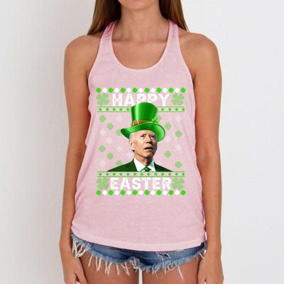 St Patricks Day Funny Joe Happy Easter Leprechaun Biden Gift Women's Knotted Racerback Tank