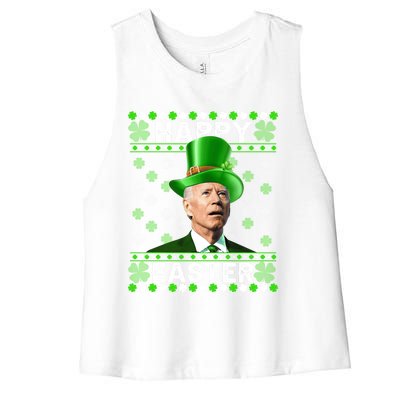 St Patricks Day Funny Joe Happy Easter Leprechaun Biden Gift Women's Racerback Cropped Tank