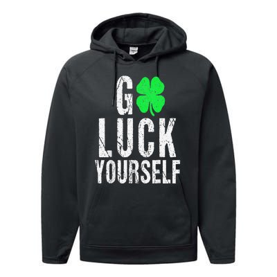 Saint Patrick's Day Good Luck Yourself Green Clover Performance Fleece Hoodie