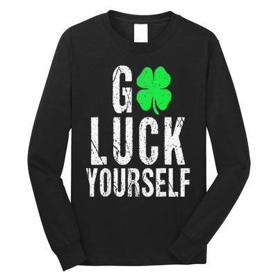 Saint Patrick's Day Good Luck Yourself Green Clover Long Sleeve Shirt