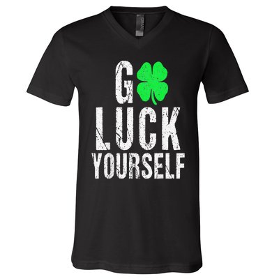 Saint Patrick's Day Good Luck Yourself Green Clover V-Neck T-Shirt