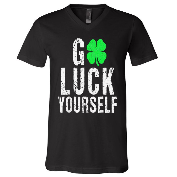 Saint Patrick's Day Good Luck Yourself Green Clover V-Neck T-Shirt