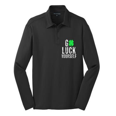 Saint Patrick's Day Good Luck Yourself Green Clover Silk Touch Performance Long Sleeve Polo