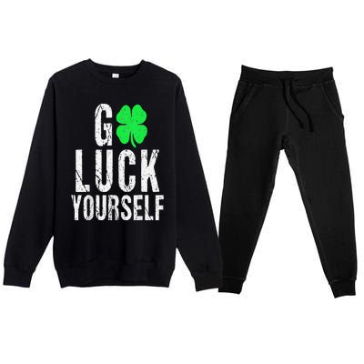 Saint Patrick's Day Good Luck Yourself Green Clover Premium Crewneck Sweatsuit Set