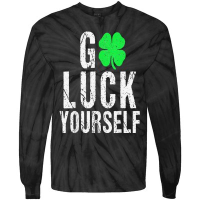 Saint Patrick's Day Good Luck Yourself Green Clover Tie-Dye Long Sleeve Shirt