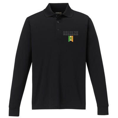 St PatrickS Day Dibs On The Redhead Funny Performance Long Sleeve Polo