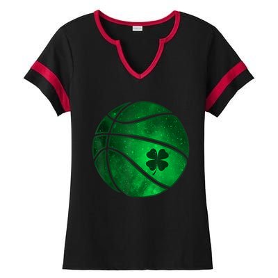 St Patricks Day Shirts Basketball Shamrock Lucky Clover Irish Ladies Halftime Notch Neck Tee