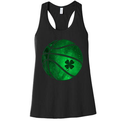 St Patricks Day Shirts Basketball Shamrock Lucky Clover Irish Women's Racerback Tank