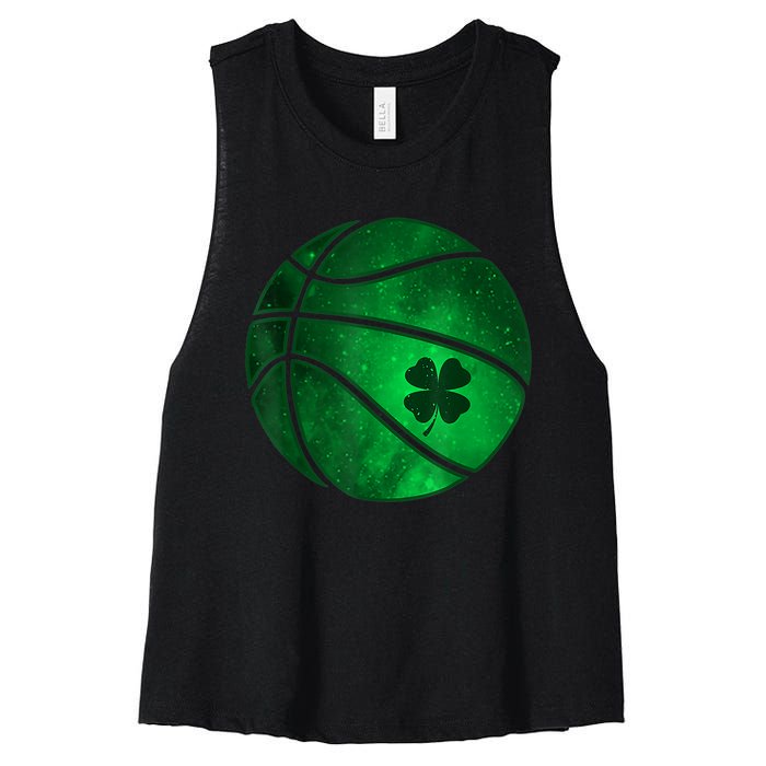 St Patricks Day Shirts Basketball Shamrock Lucky Clover Irish Women's Racerback Cropped Tank