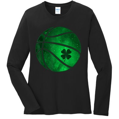 St Patricks Day Shirts Basketball Shamrock Lucky Clover Irish Ladies Long Sleeve Shirt