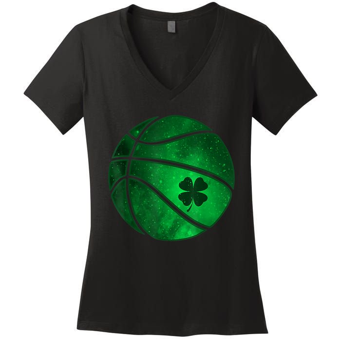 St Patricks Day Shirts Basketball Shamrock Lucky Clover Irish Women's V-Neck T-Shirt