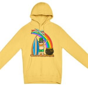 St Patricks Day Hawaii Surfing Leprechaun Rainbow Cute Gift Premium Pullover Hoodie