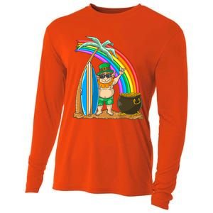 St Patricks Day Hawaii Surfing Leprechaun Rainbow Cute Gift Cooling Performance Long Sleeve Crew