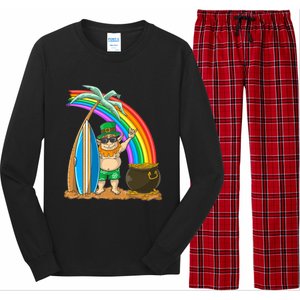 St Patricks Day Hawaii Surfing Leprechaun Rainbow Cute Gift Long Sleeve Pajama Set