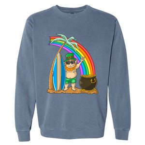 St Patricks Day Hawaii Surfing Leprechaun Rainbow Cute Gift Garment-Dyed Sweatshirt