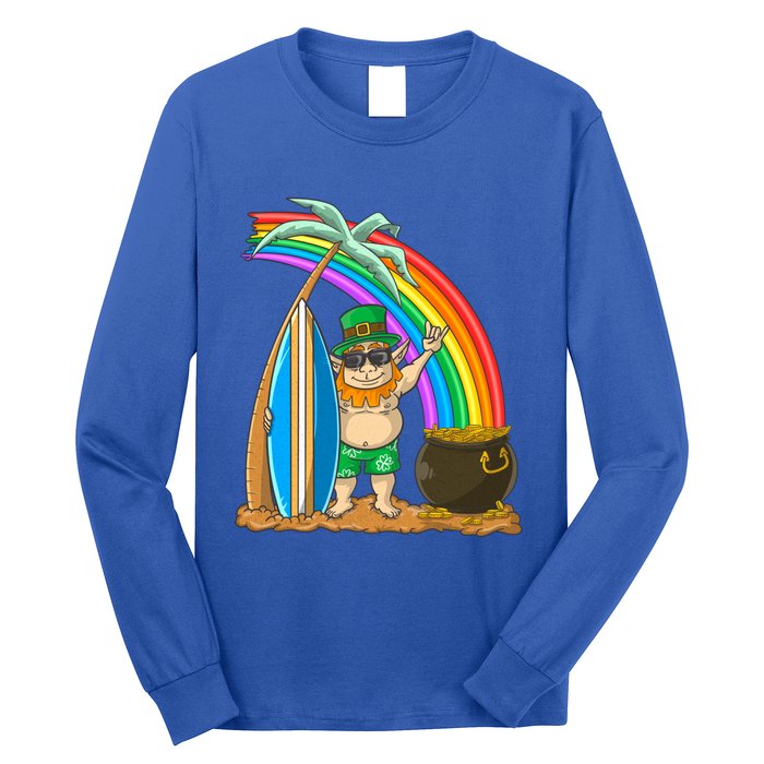 St Patricks Day Hawaii Surfing Leprechaun Rainbow Cute Gift Long Sleeve Shirt