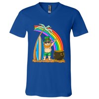 St Patricks Day Hawaii Surfing Leprechaun Rainbow Cute Gift V-Neck T-Shirt