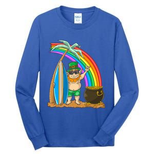 St Patricks Day Hawaii Surfing Leprechaun Rainbow Cute Gift Tall Long Sleeve T-Shirt