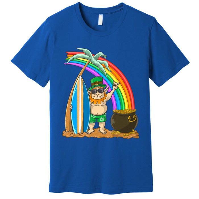 St Patricks Day Hawaii Surfing Leprechaun Rainbow Cute Gift Premium T-Shirt