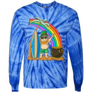 St Patricks Day Hawaii Surfing Leprechaun Rainbow Cute Gift Tie-Dye Long Sleeve Shirt