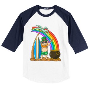 St Patricks Day Hawaii Surfing Leprechaun Rainbow Cute Gift Baseball Sleeve Shirt