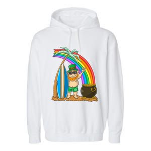 St Patricks Day Hawaii Surfing Leprechaun Rainbow Cute Gift Garment-Dyed Fleece Hoodie