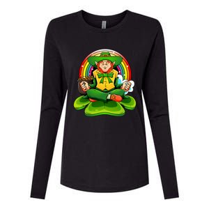 St Patricks Day Irish Yoga Leprechaun Meditating Yogi Patty Cool Gift Womens Cotton Relaxed Long Sleeve T-Shirt