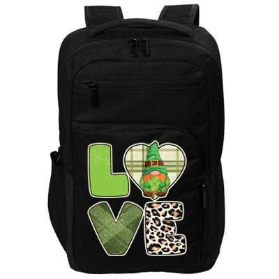 St Patricks Day Lucky Gnome Love Leopard Plaid Shamrock Gift Impact Tech Backpack