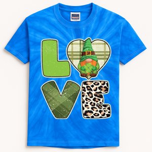 St Patricks Day Lucky Gnome Love Leopard Plaid Shamrock Gift Kids Tie-Dye T-Shirt