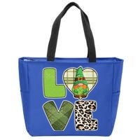 St Patricks Day Lucky Gnome Love Leopard Plaid Shamrock Gift Zip Tote Bag