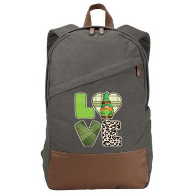 St Patricks Day Lucky Gnome Love Leopard Plaid Shamrock Gift Cotton Canvas Backpack