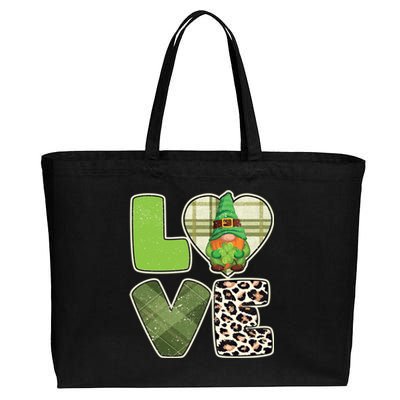 St Patricks Day Lucky Gnome Love Leopard Plaid Shamrock Gift Cotton Canvas Jumbo Tote