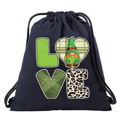 St Patricks Day Lucky Gnome Love Leopard Plaid Shamrock Gift Drawstring Bag